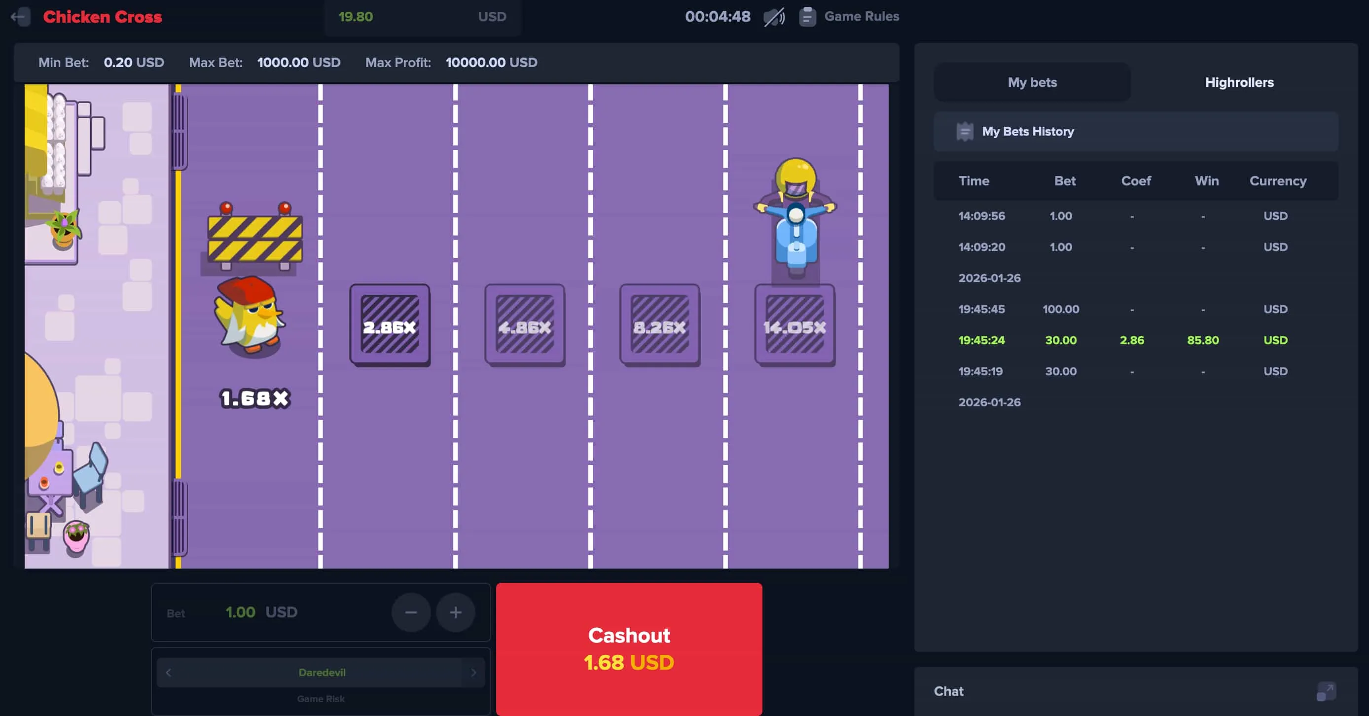 Gratis-Modus von Chicken Cross erleben